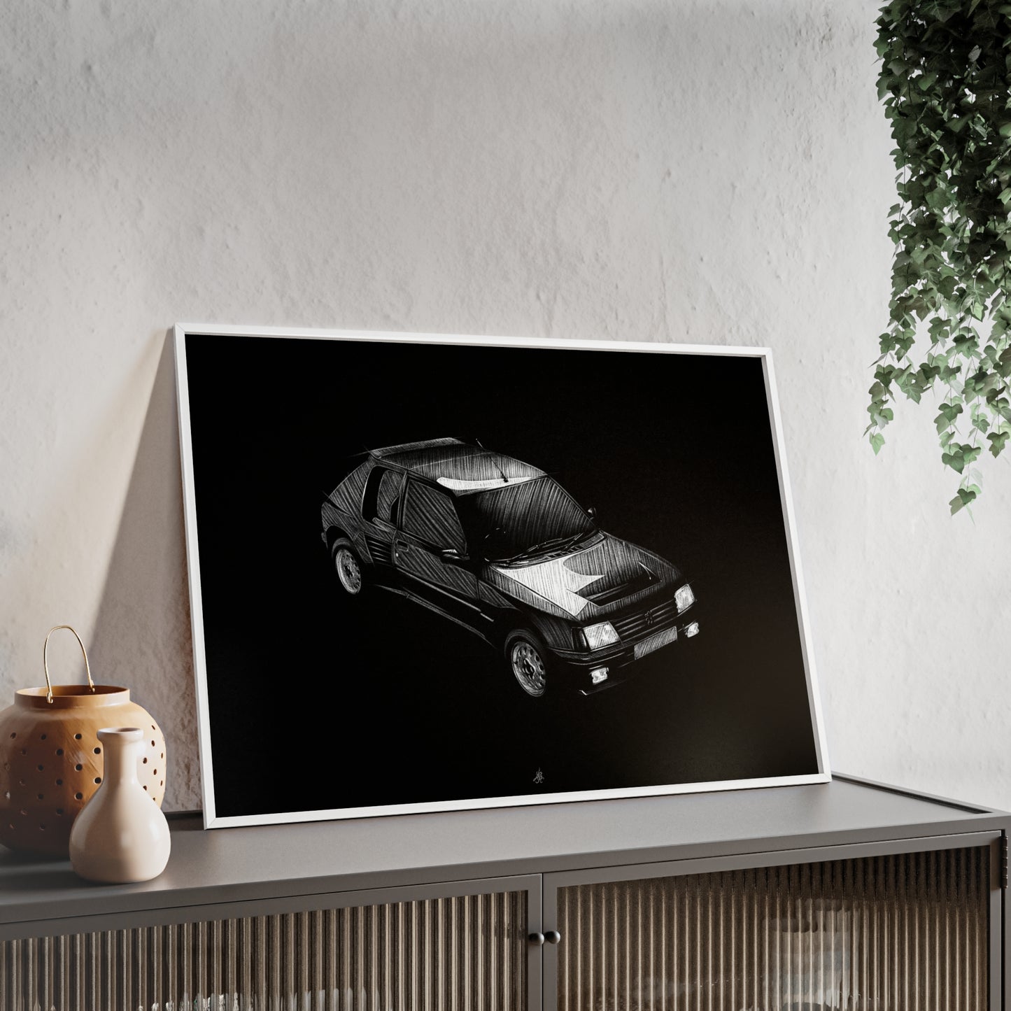 Dessin Encadré Peugeot 205 T16, décoration gti
