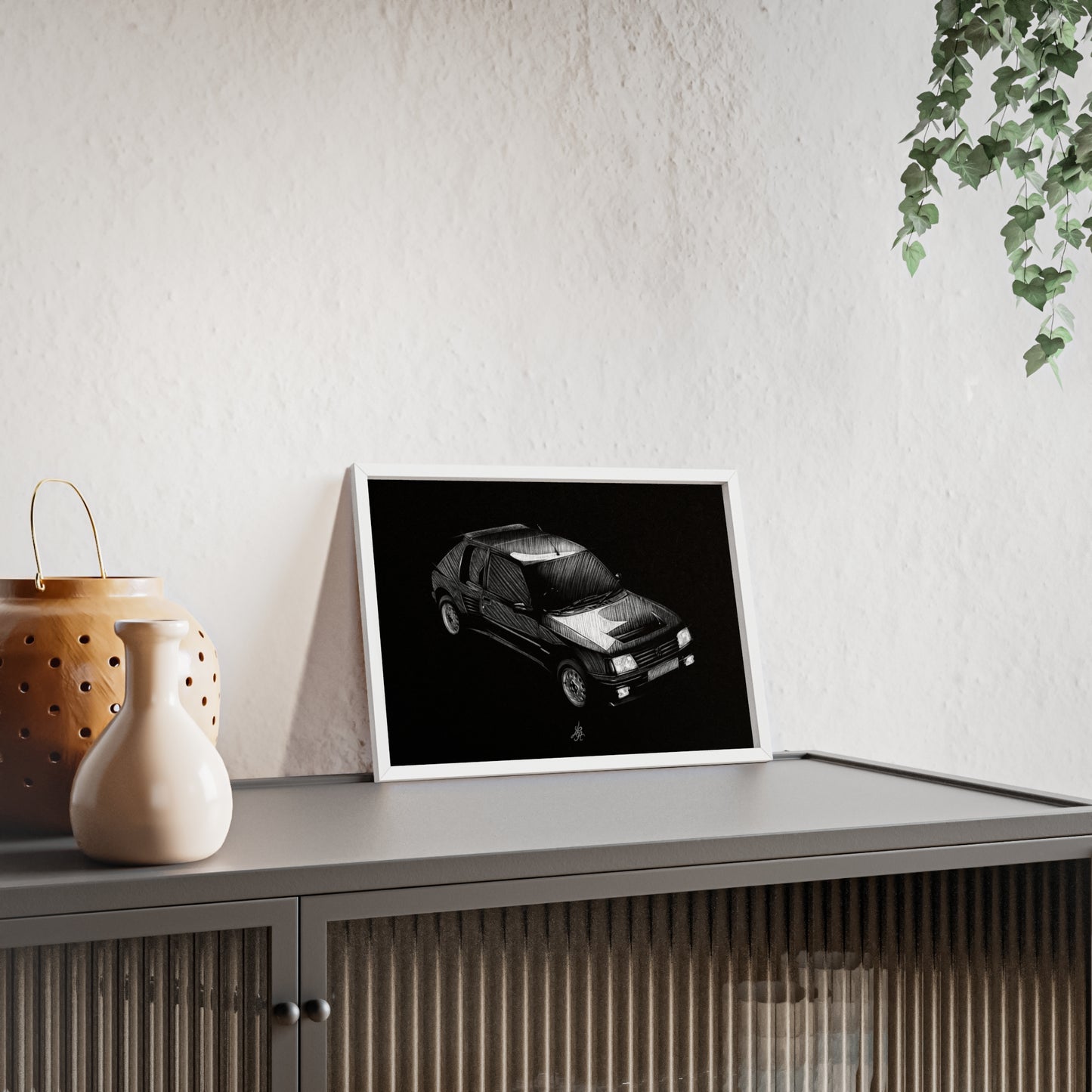Dessin Encadré Peugeot 205 T16, décoration gti