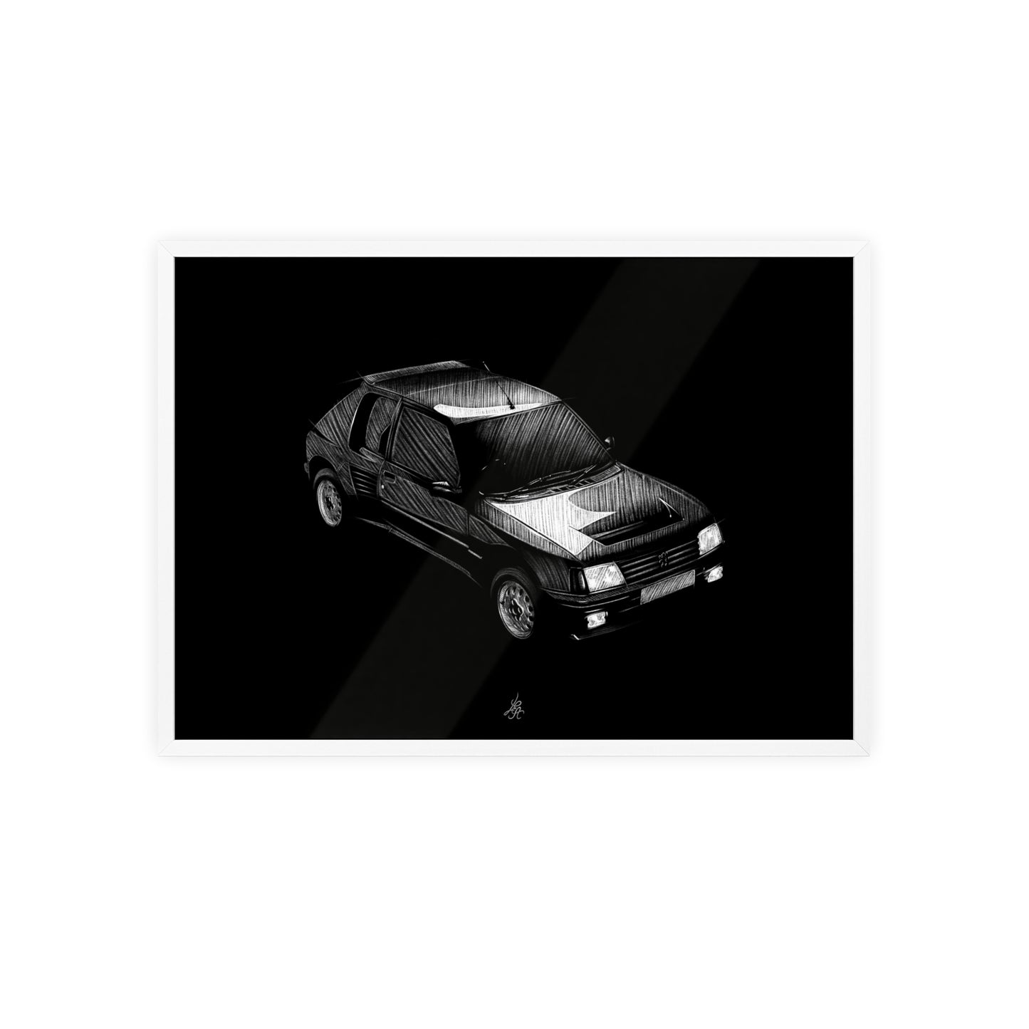 Dessin Encadré Peugeot 205 T16, décoration gti